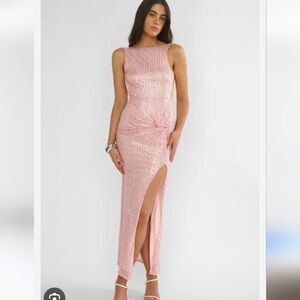 NWT Selfie Leslie Backless Pink Sequin Evening Dress Small Spring Summer Gown